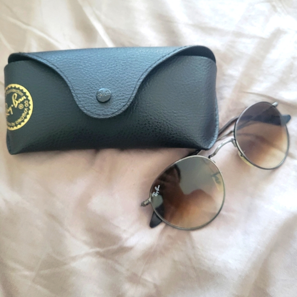 RAYBAN Round Metal (Dark copper frame, brown ombre glasses)
